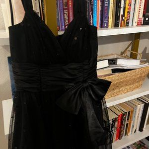 Blondie Nites by Stacy Sklar, Black Mini Dress with Bow and Sparkles, Size 3